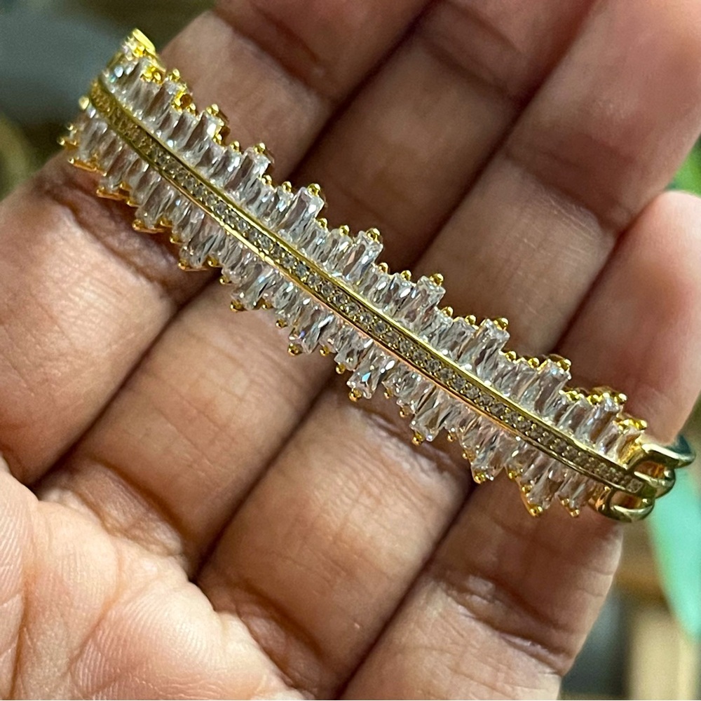 Gold and white rhinestone bangle